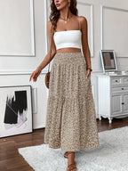 Floral Print Midi Skirt - Lightweight Fabric - Casual Everyday Wear