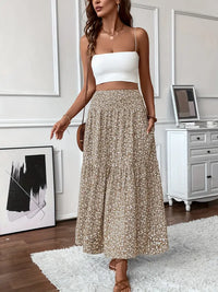 Floral Print Midi Skirt - Lightweight Fabric - Casual Everyday Wear