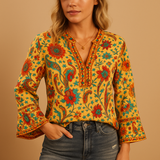 Floral Women's Blouse | Lightweight Fabric | Flared Sleeves | Casual Spring and Summer Wear
