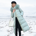 Women's Fur-Hooded Winter Parka – Loose Fit Outdoor Coat – Blue