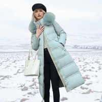 Women's Fur-Hooded Winter Parka – Loose Fit Outdoor Coat – Blue
