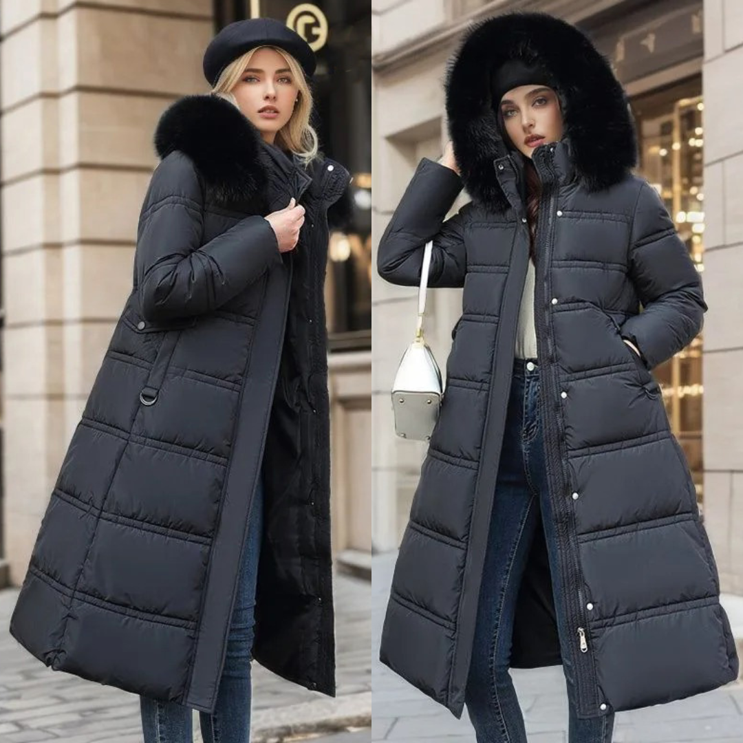 Women's Fur-Hooded Winter Parka – Loose Fit Outdoor Coat