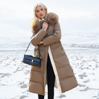 Women's Fur-Hooded Winter Parka – Loose Fit Outdoor Coat – Brown