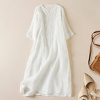 Garden Embroidery Midi Dress in Cotton for Casual Spring Outings