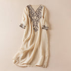 Garden Embroidery Midi Dress in Cotton for Casual Spring Outings