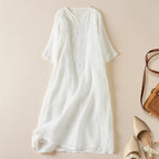 Garden Embroidery Midi Dress in Cotton for Casual Spring Outings
