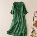 Garden Embroidery Midi Dress in Cotton for Casual Spring Outings