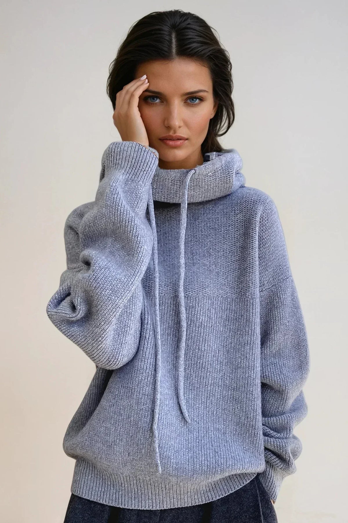 Women's Relaxed Roll Neck Jumper – Soft Knit – Gray
