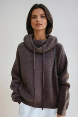 Women's Relaxed Roll Neck Jumper – Soft Knit – Marron