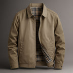 Men's Cotton Zip Jacket with Check Lining – Dark Khaki