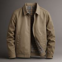 Men's Cotton Zip Jacket with Check Lining – Dark Khaki