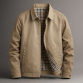 Men's Cotton Zip Jacket with Check Lining – Light Khaki