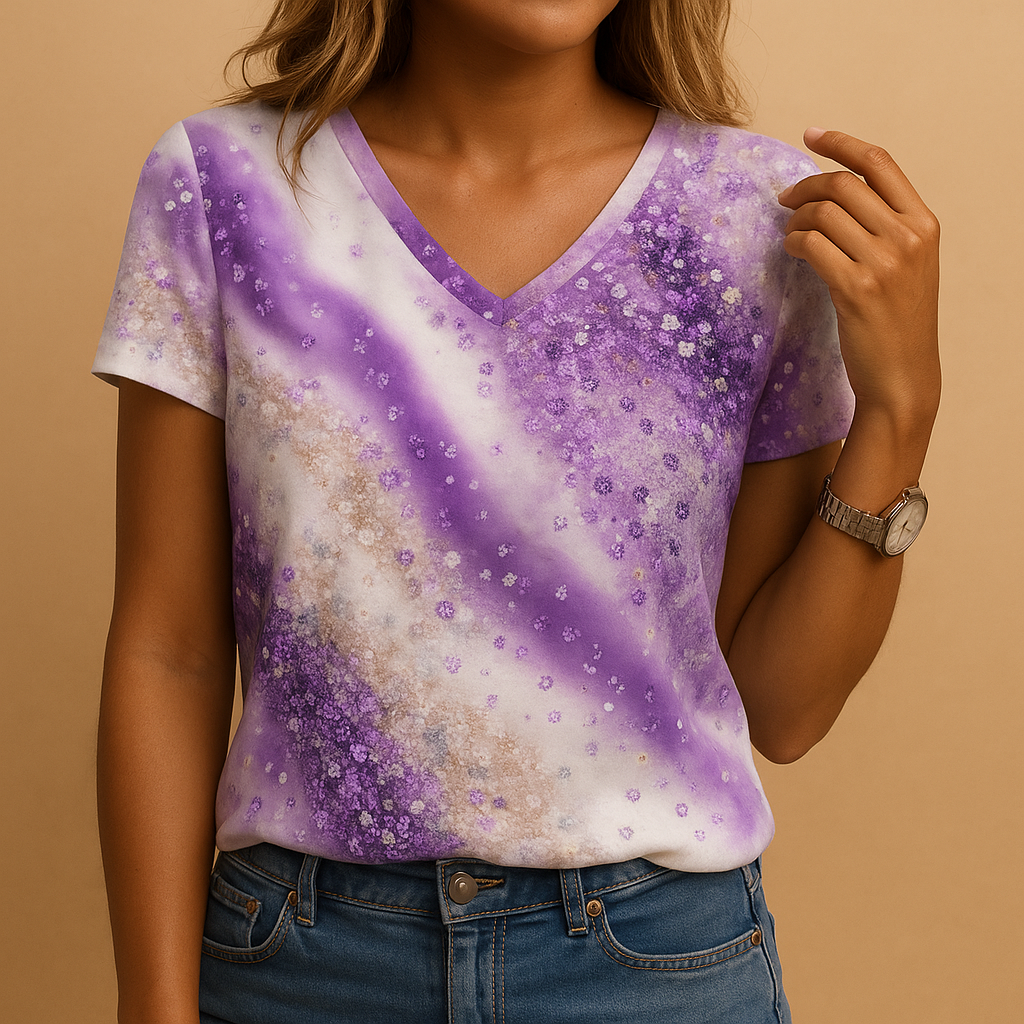 Gradient V-neck Summer Blouse - Lightweight Fabric, Casual Style for Women - Ideal for Warm Weather Outfits