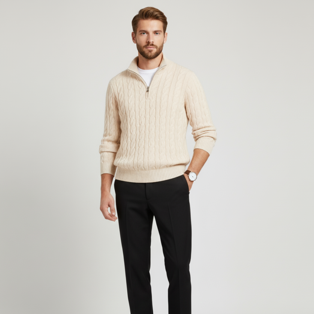 Half Zip Knit Sweater - Cozy Pullover for Casual Fall and Winter Layering - Available in Various Colors