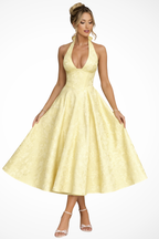 Halter Neck Backless Corset Midi Dress for Women - Summer Wedding Guest Attire