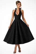 Halter Neck Backless Corset Midi Dress for Women - Summer Wedding Guest Attire