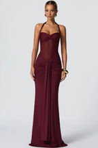 Halter Neck Ruched Maxi Dress for Women | Elegant Wedding Guest Attire