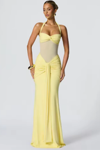 Halter Neck Ruched Maxi Dress for Women | Elegant Wedding Guest Attire