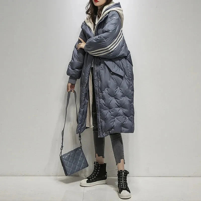 Women's Hooded Plush Puffer Jacket – Blue