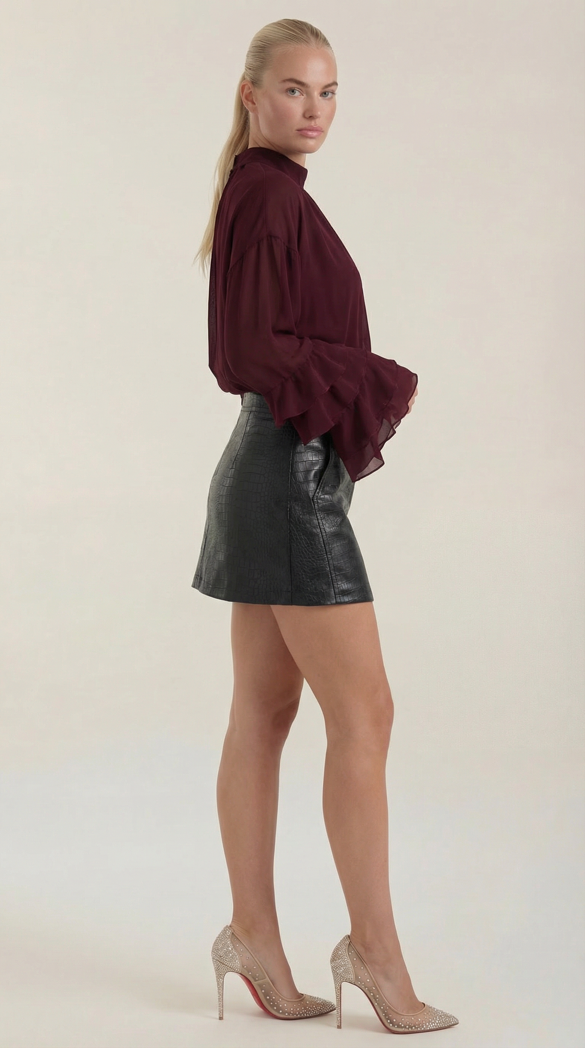 High Mock Neck Sheer Top - Lightweight Fabric - Elegant Layering Piece for Casual or Dressy Occasions