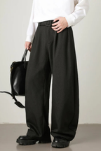 High Waist Pleated Wide Leg Trousers with Adjustable Belt for Men