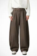 High Waist Pleated Wide Leg Trousers with Adjustable Belt for Men