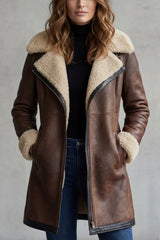Women's Shearling-Lined Leather Jacket in Brown