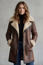 Women's Shearling-Lined Leather Jacket in Brown – Brown