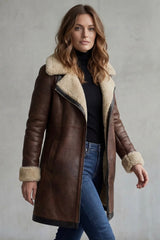 Women's Shearling-Lined Leather Jacket in Brown