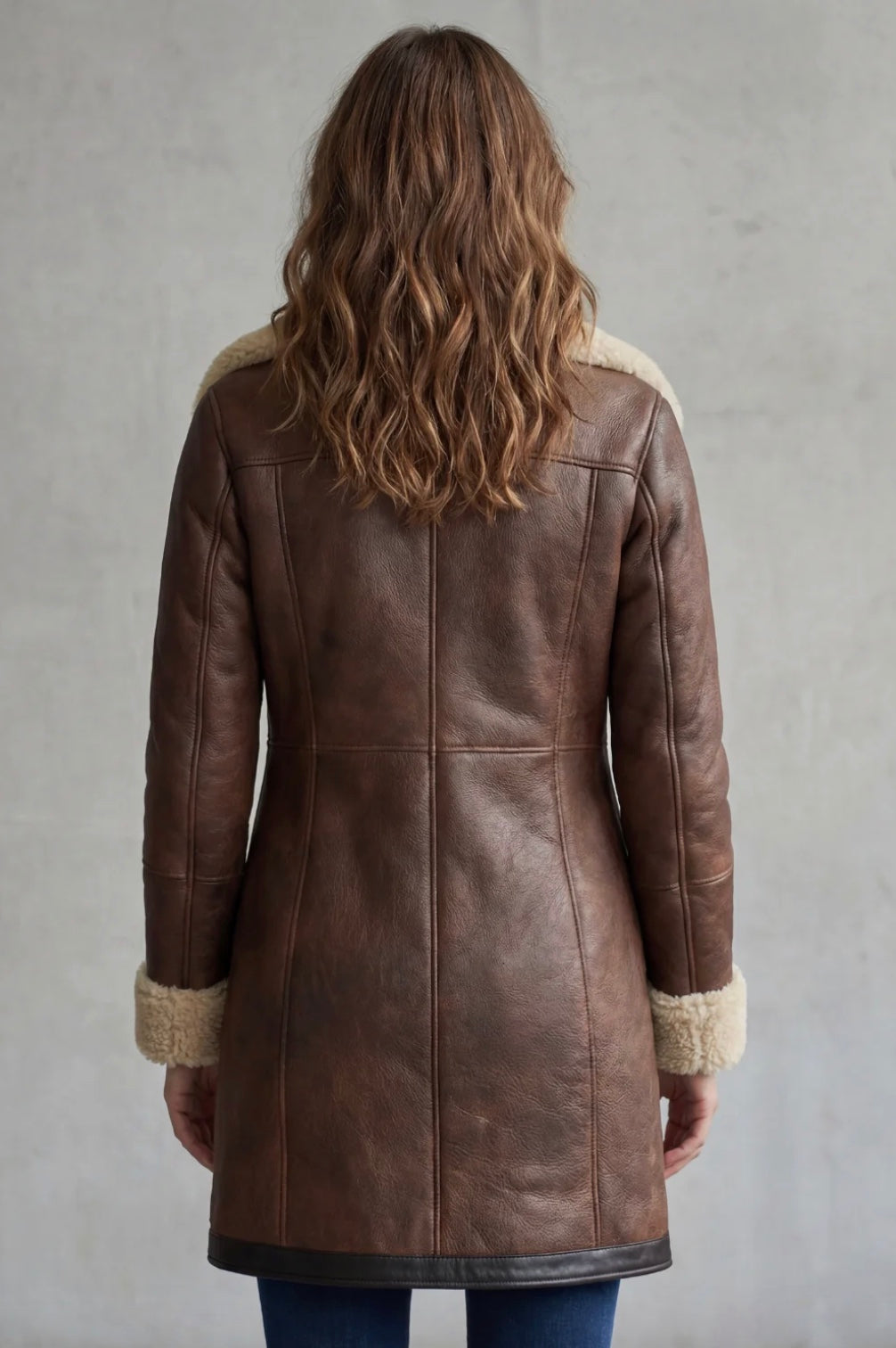 Women's Shearling-Lined Leather Jacket in Brown