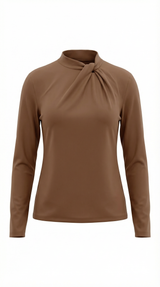 Knotted Mock Neck Blouse in Lightweight Fabric for Casual or Office Wear