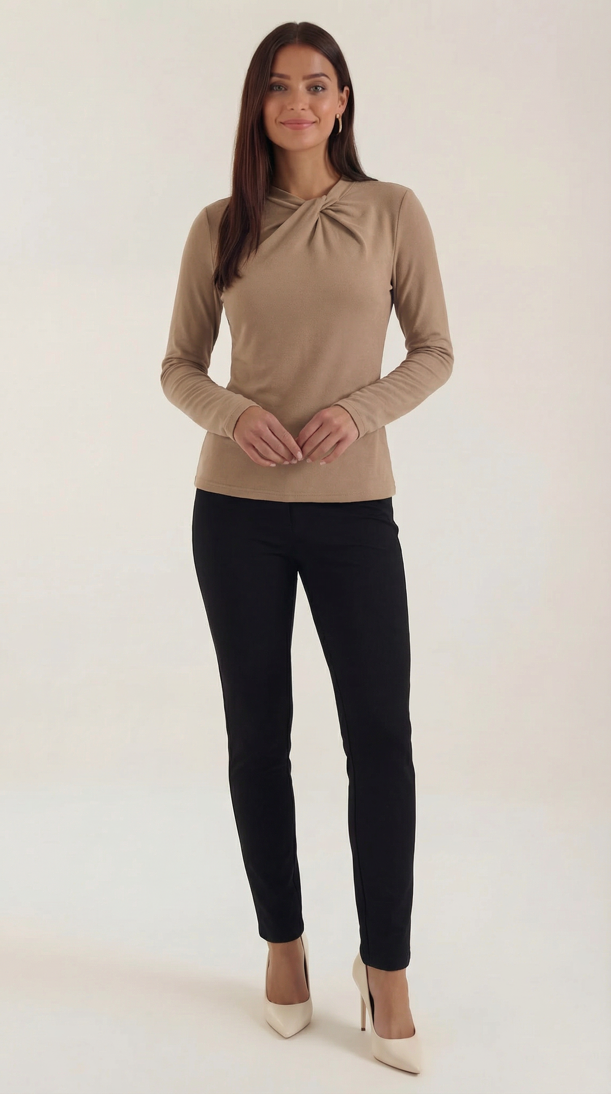 Knotted Mock Neck Blouse in Lightweight Fabric for Casual or Office Wear