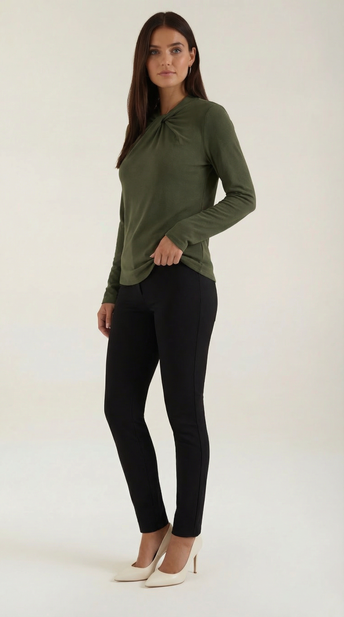 Knotted Mock Neck Blouse in Lightweight Fabric for Casual or Office Wear
