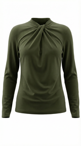 Knotted Mock Neck Blouse in Lightweight Fabric for Casual or Office Wear