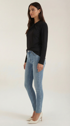 Knotted Mock Neck Blouse in Lightweight Fabric for Casual or Office Wear