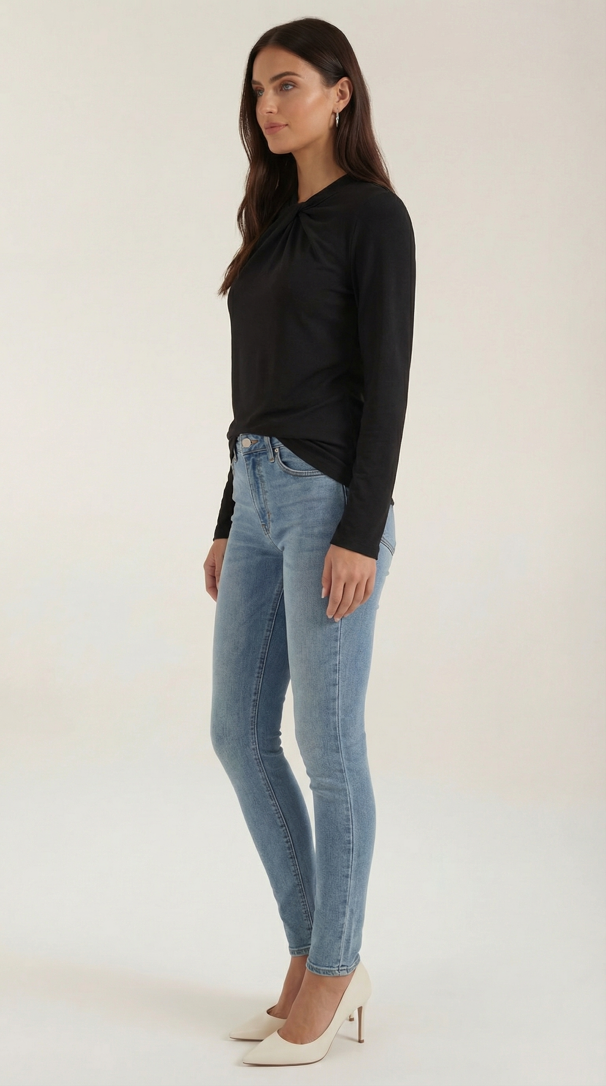 Knotted Mock Neck Blouse in Lightweight Fabric for Casual or Office Wear