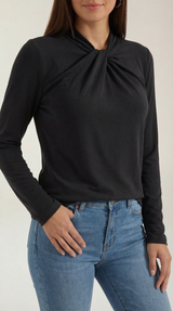 Knotted Mock Neck Blouse in Lightweight Fabric for Casual or Office Wear