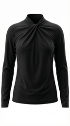 Knotted Mock Neck Blouse in Lightweight Fabric for Casual or Office Wear