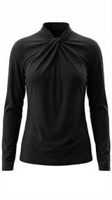 Knotted Mock Neck Blouse in Lightweight Fabric for Casual or Office Wear