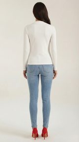 Knotted Mock Neck Blouse in Lightweight Fabric for Casual or Office Wear
