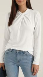 Knotted Mock Neck Blouse in Lightweight Fabric for Casual or Office Wear