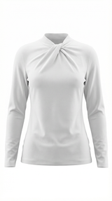Knotted Mock Neck Blouse in Lightweight Fabric for Casual or Office Wear