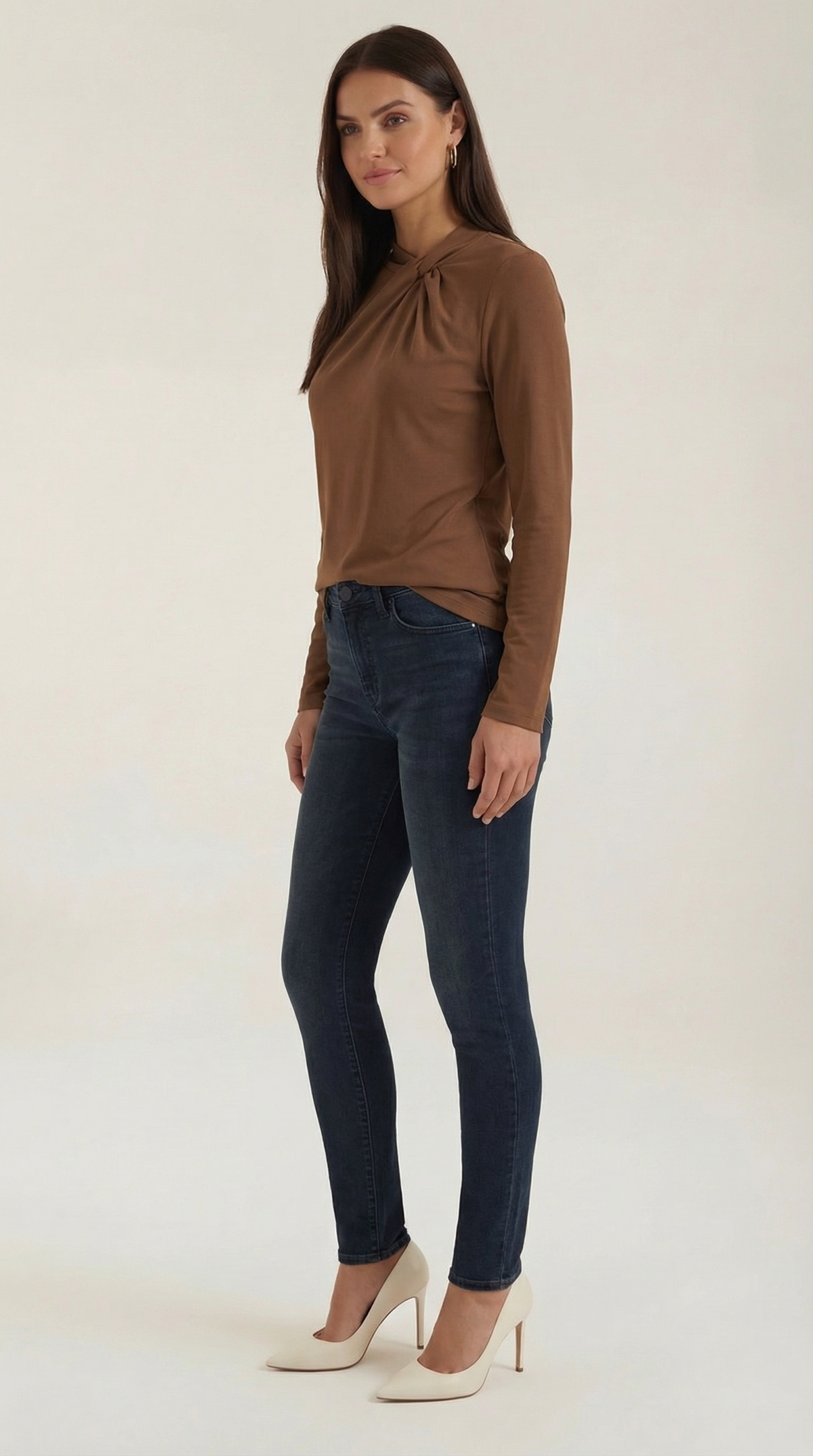Knotted Mock Neck Blouse in Lightweight Fabric for Casual or Office Wear