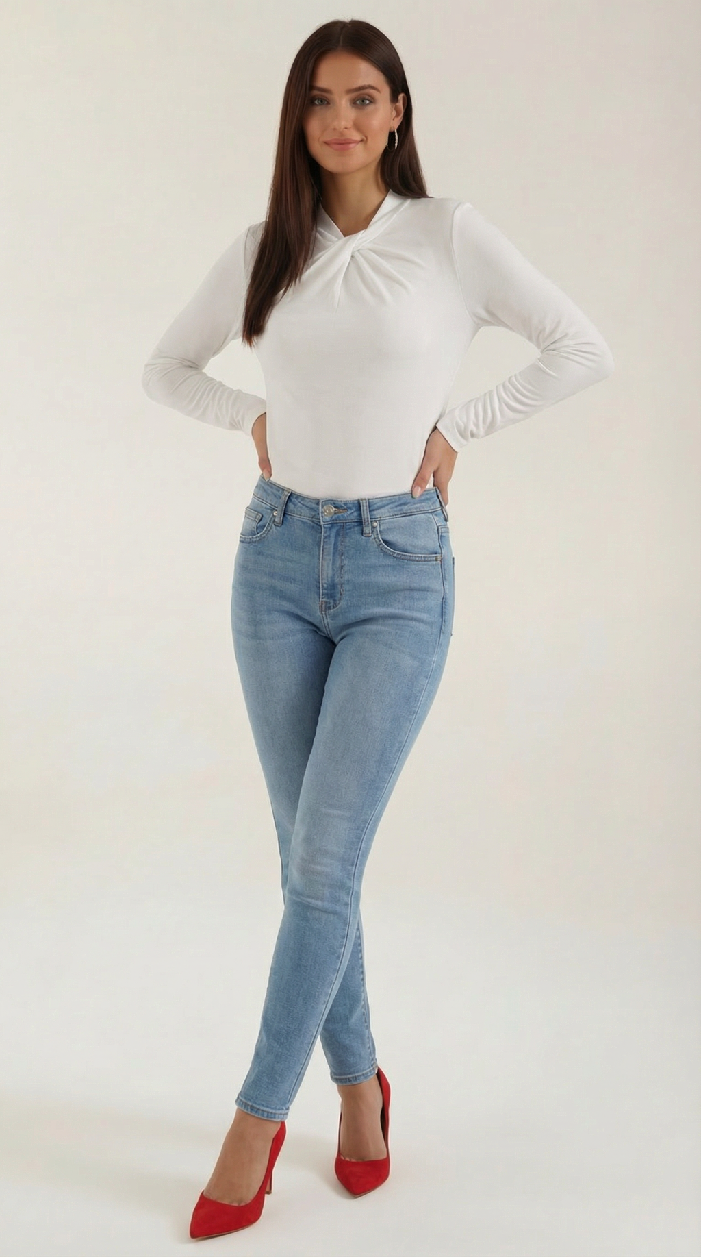 Knotted Mock Neck Blouse in Lightweight Fabric for Casual or Office Wear