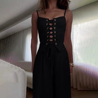 Lace-Up Women's Top and Wide Leg Pants Set for Casual Wear