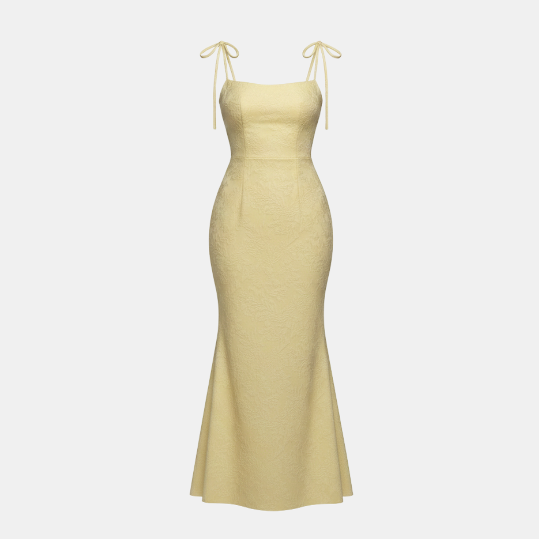 Lemon Floral Jacquard Maxi Dress for Women - Elegant Summer Wear
