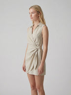 Linen Blend Sleeveless Wrap Mini Dress for Women - Casual Summer Fashion