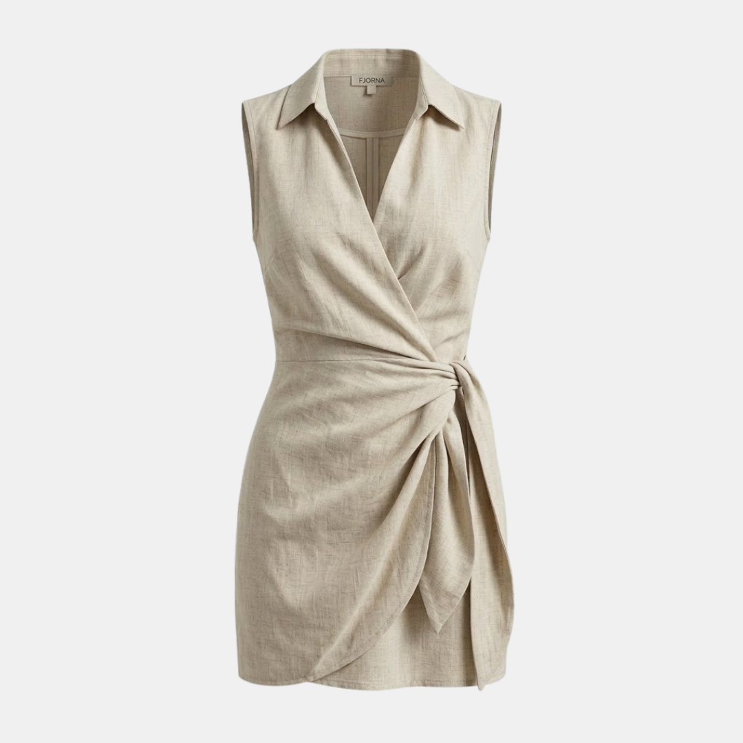 Linen Blend Sleeveless Wrap Mini Dress for Women - Casual Summer Fashion