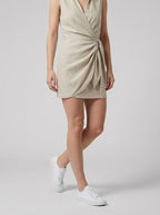 Linen Blend Sleeveless Wrap Mini Dress for Women - Casual Summer Fashion