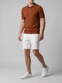 Linen Cotton Knit Polo Shirt for Men - Casual Summer Wear, Short Sleeve